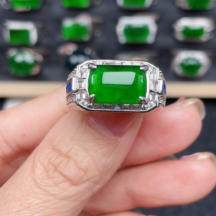 翡翠戒指银S925镶嵌编号1513没运费险