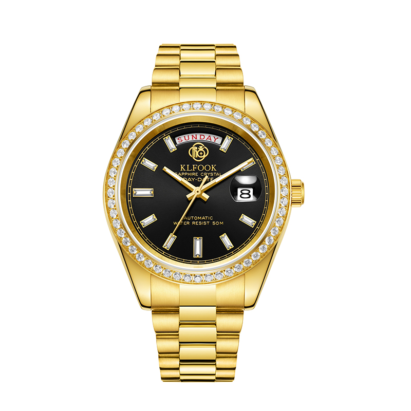 【马总专属】香港金六福足金999机械腕表经典黑冰糖/全自动机械表y