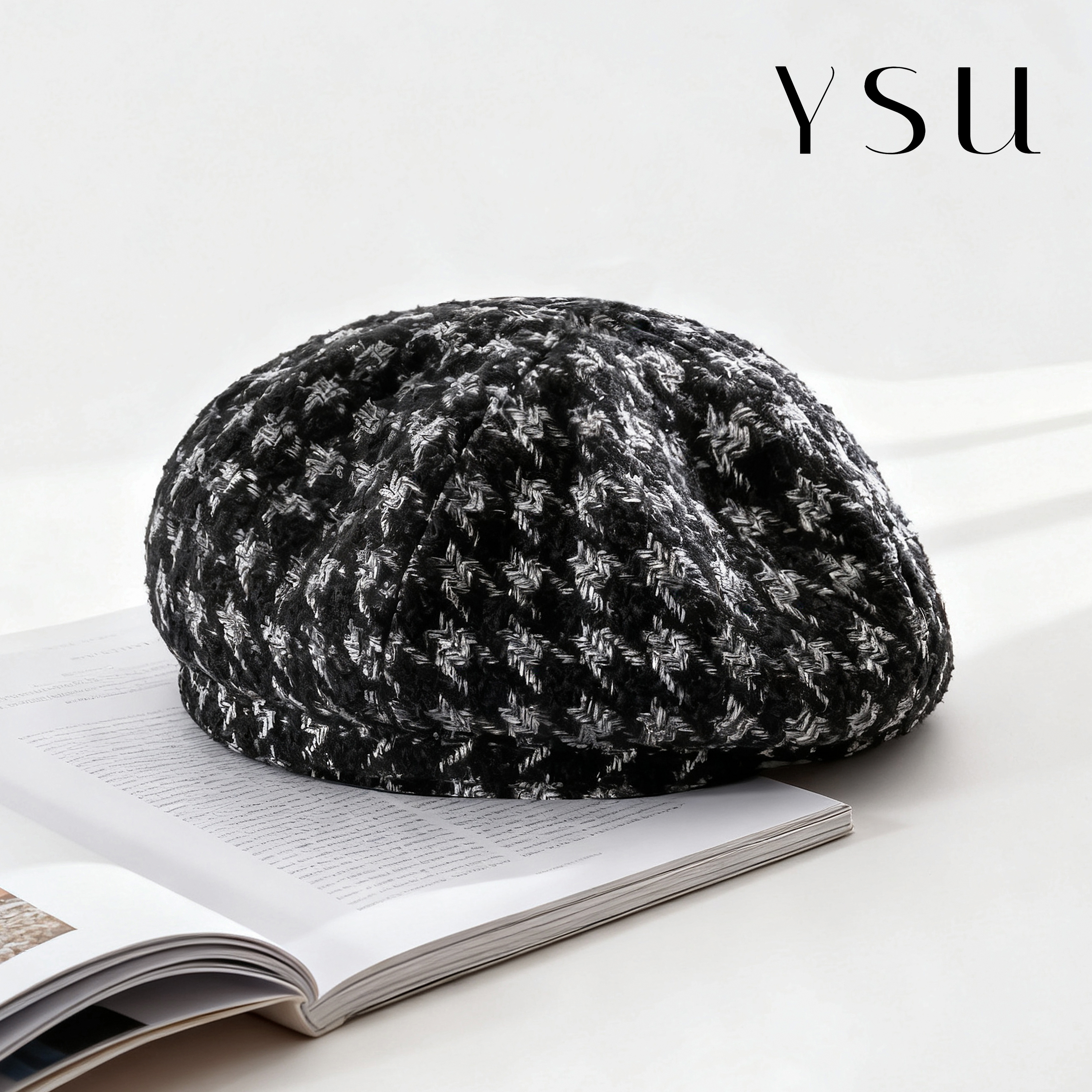 【余书】”千鸟格“粗花呢贝雷帽复古百搭时尚帽饰Y304296