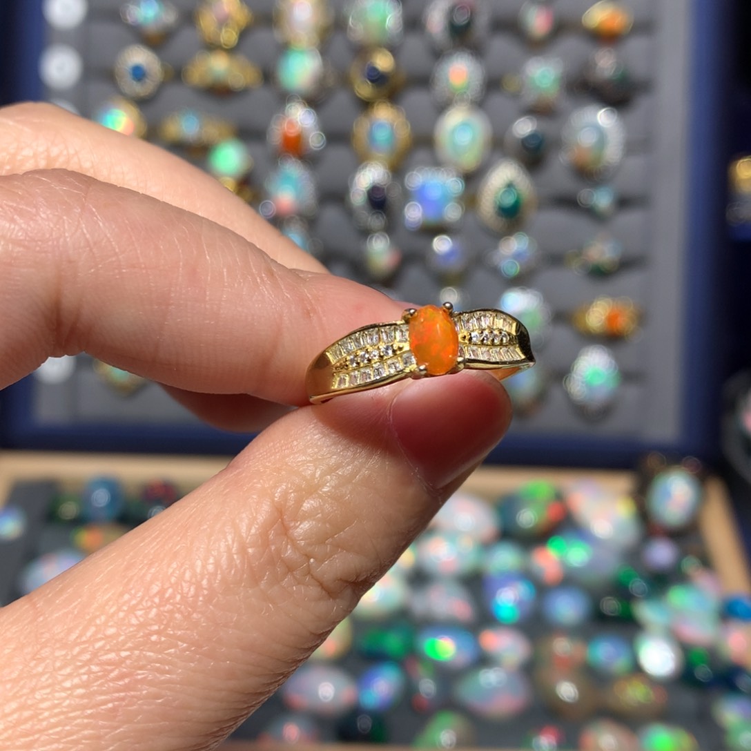 欧泊戒指款式银S925镀金镶嵌