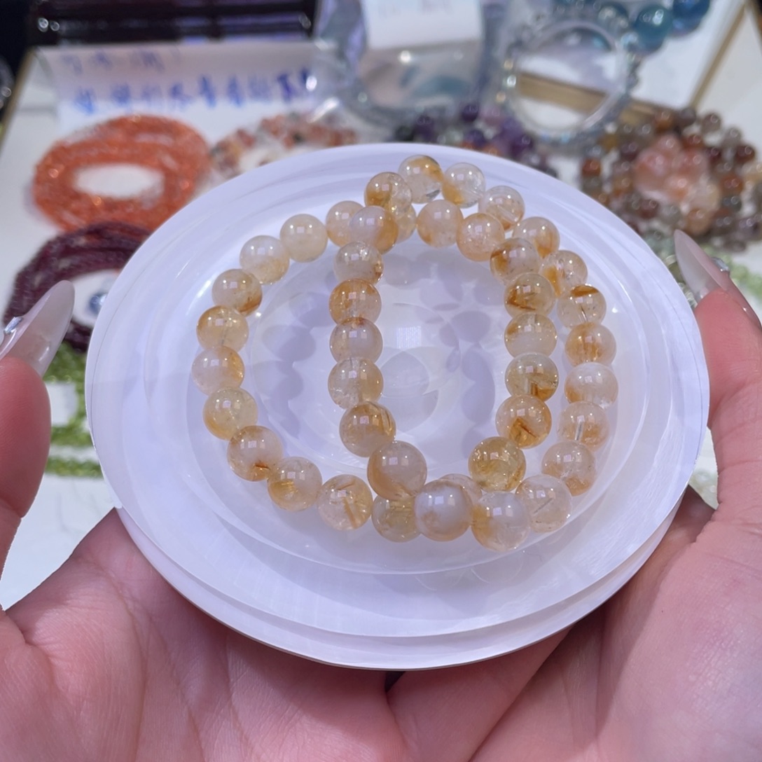 未镶嵌手链水晶蜂蜜奶盖黄塔晶9mm
