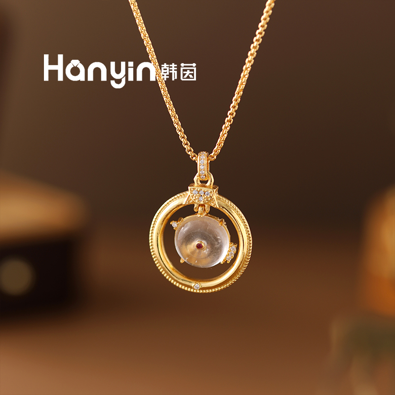 60cm加长款微镶长石玉平安扣圆环项链