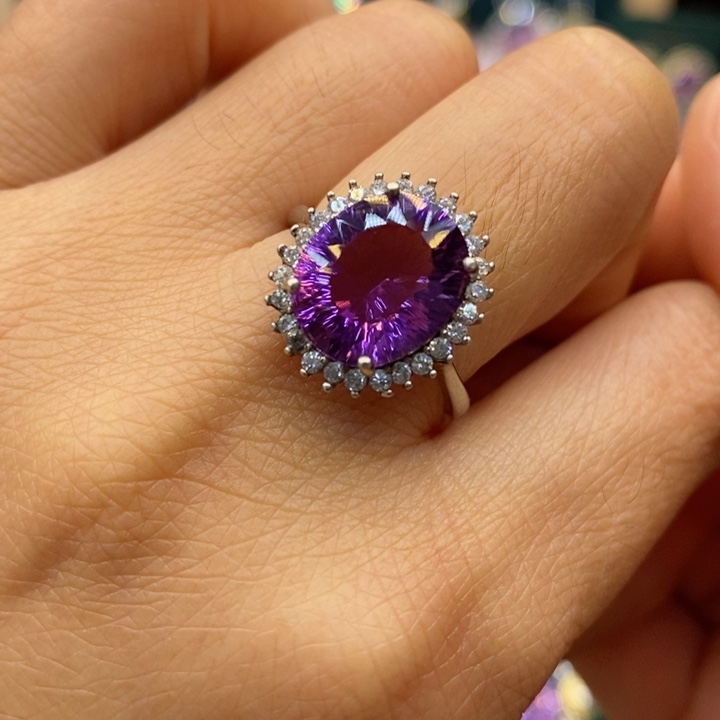 水晶戒指银S925镶嵌天然水晶戒指