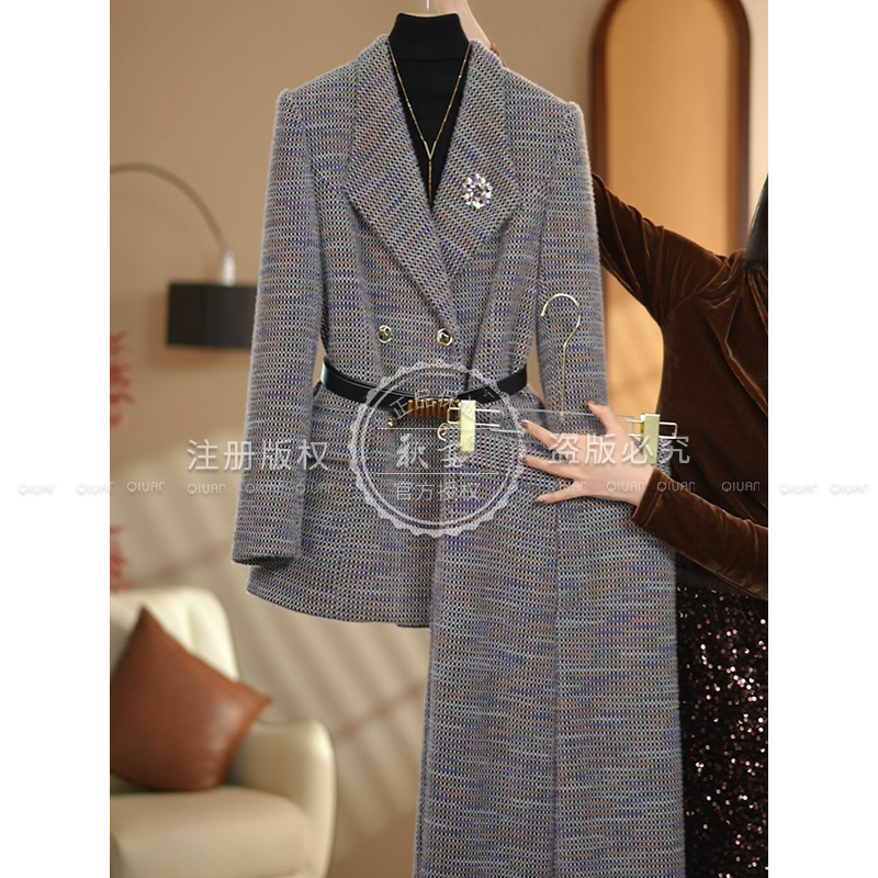 【cici小姐】2025冬季蓝彩加厚新款时尚洋气减龄套装