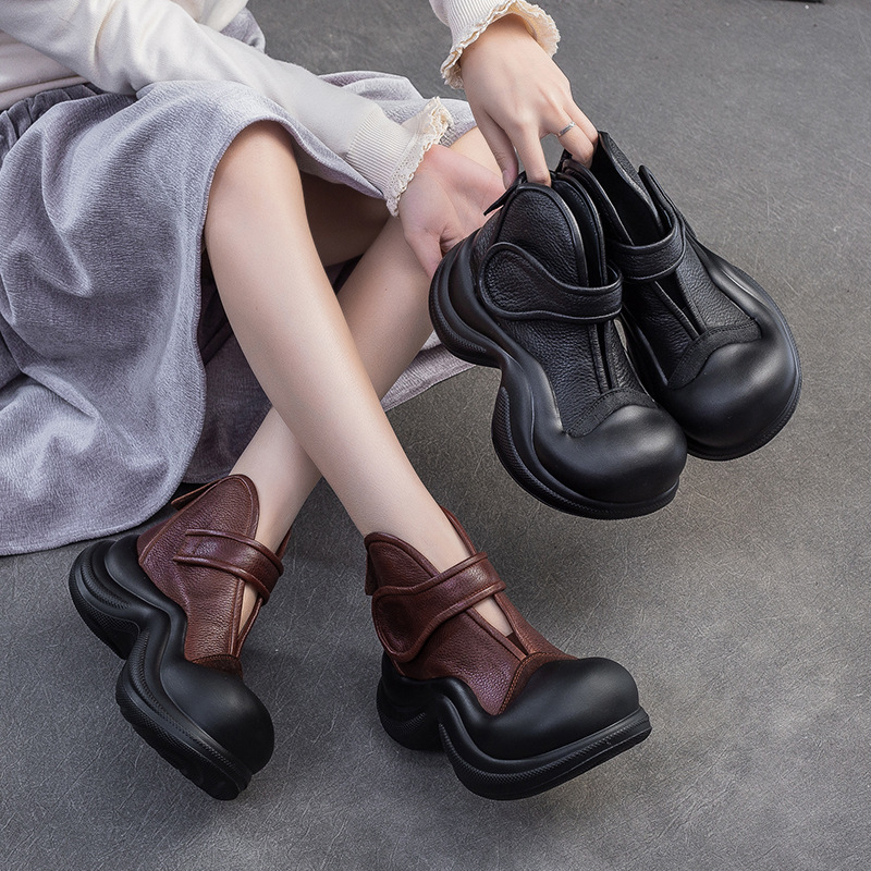 2025春夏新款文艺风厚底时尚手工复古风小众高端罗马凉鞋真皮软底