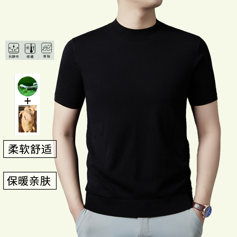 【七夕礼物】男士轻奢绵羊毛桑蚕丝T恤春秋商务休闲百搭短袖男上衣