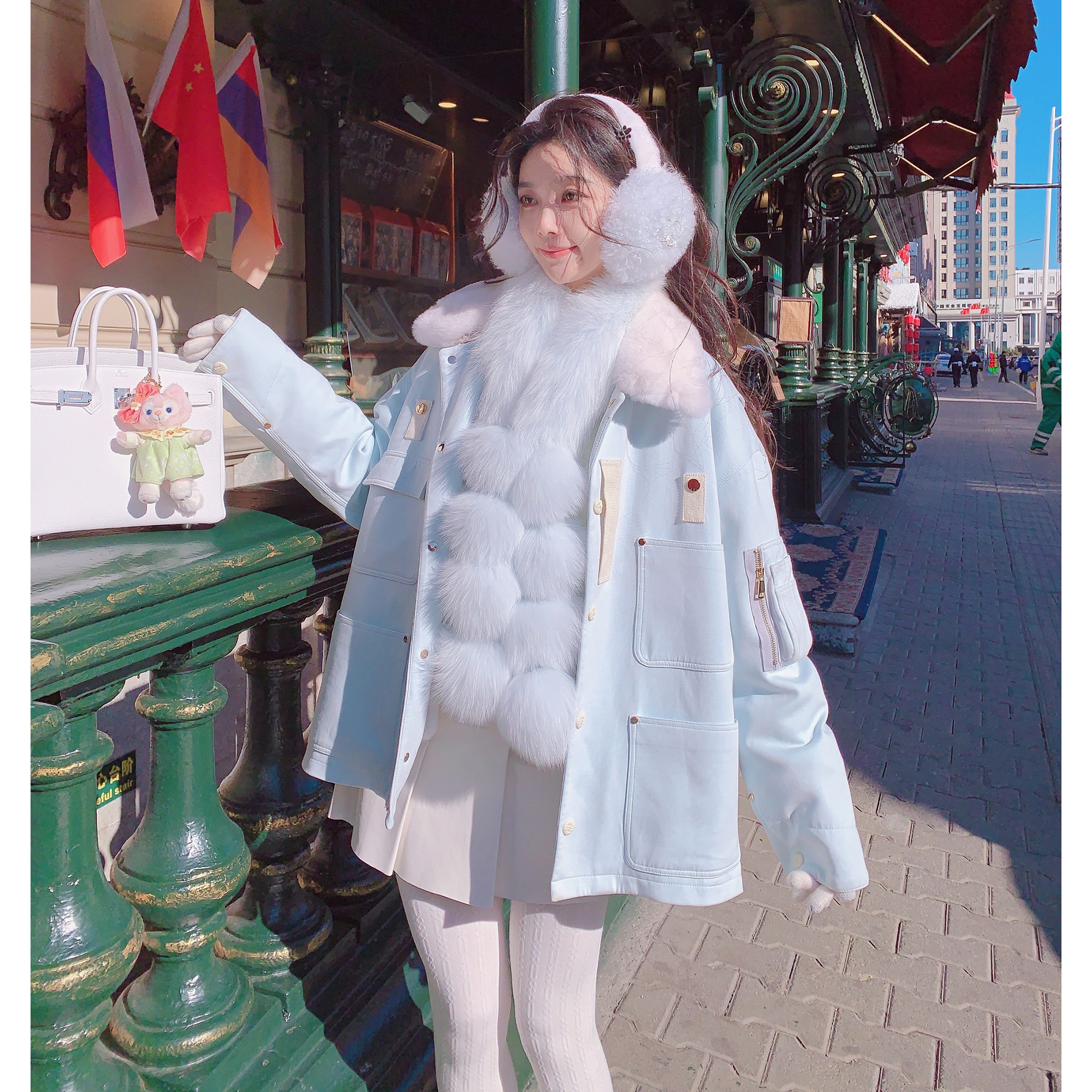 MissLuxury【蓝色妖姬】进口獭兔内胆皮草派克服外套女冬保暖三穿