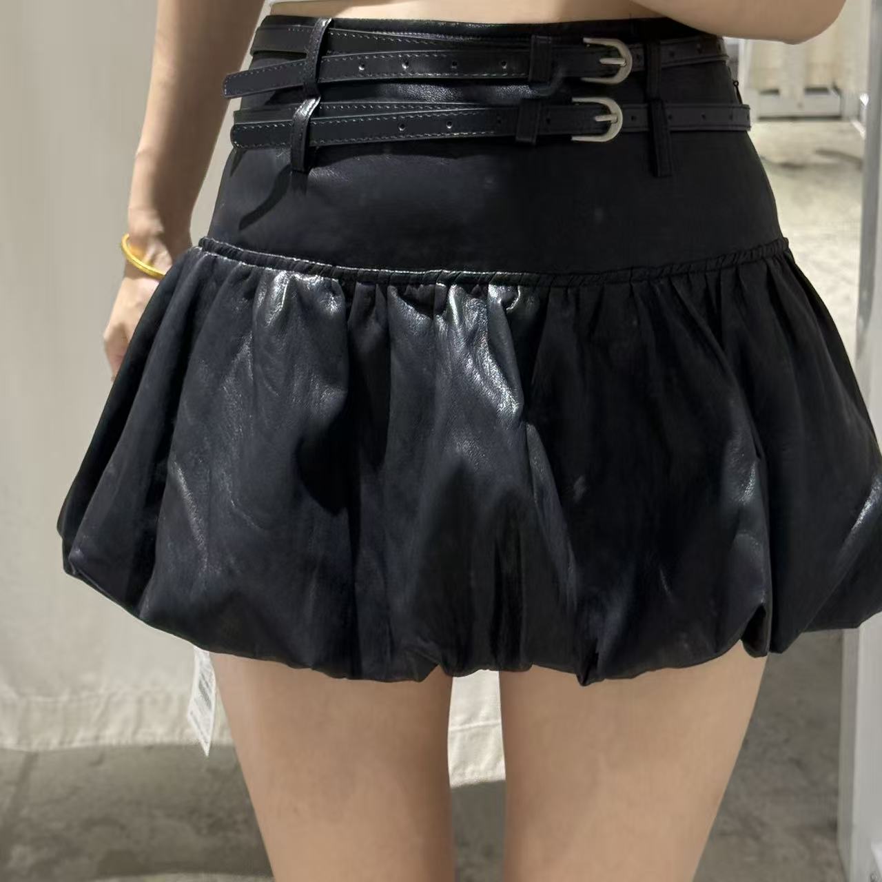 ANPK街头辣妹裙半身裙短裙A字黑色裙子A5F13H1015
