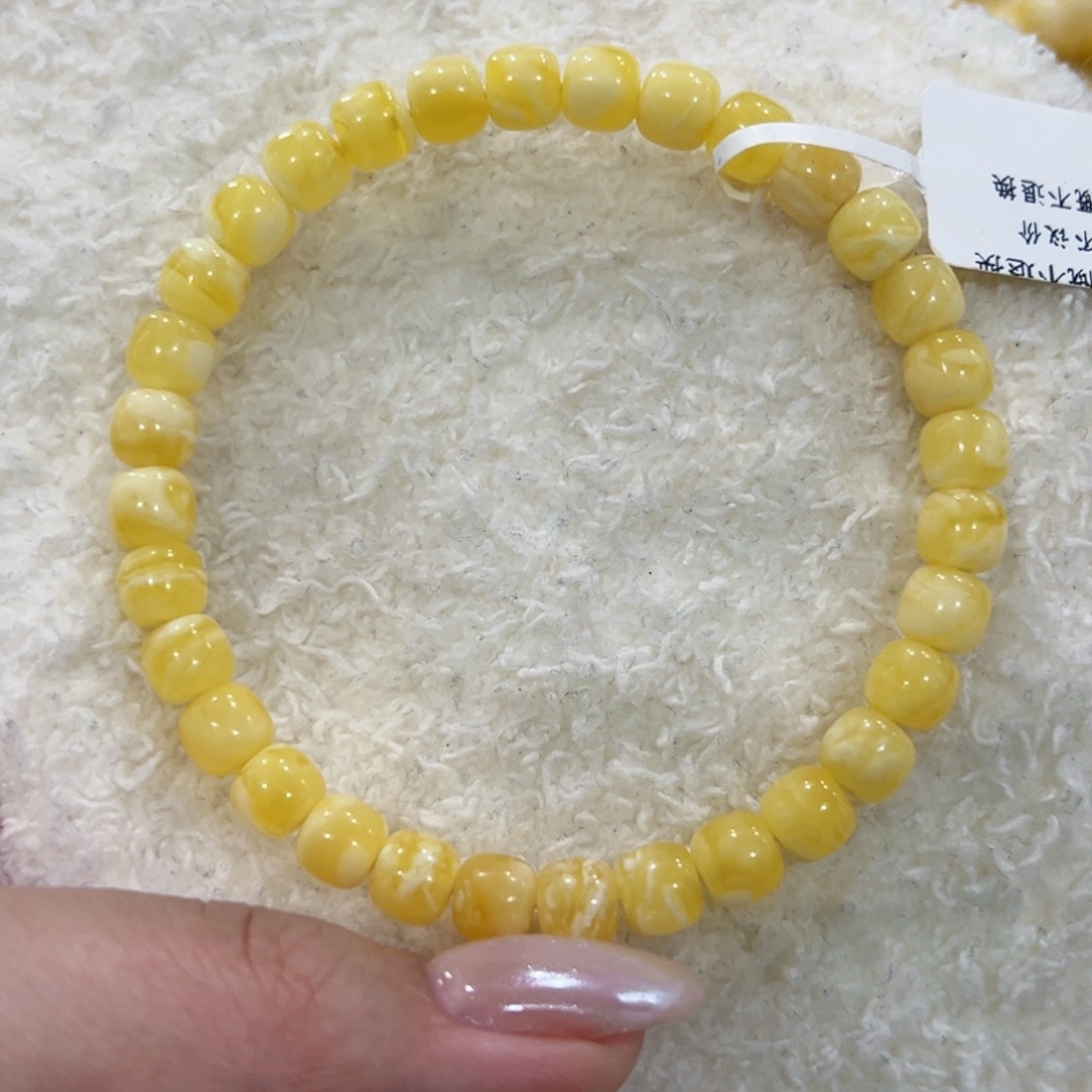 蜜蜡手链未镶嵌6.5m黄白花老型手串