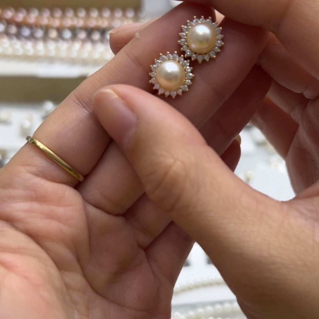 银S925镶嵌淡水珍珠耳饰