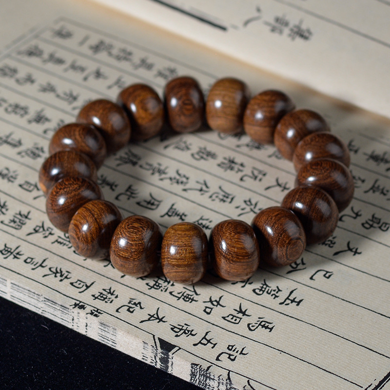 A116金丝檀木算盘珠木质手串单圈简约18mm佛珠盘念珠文玩男女通用