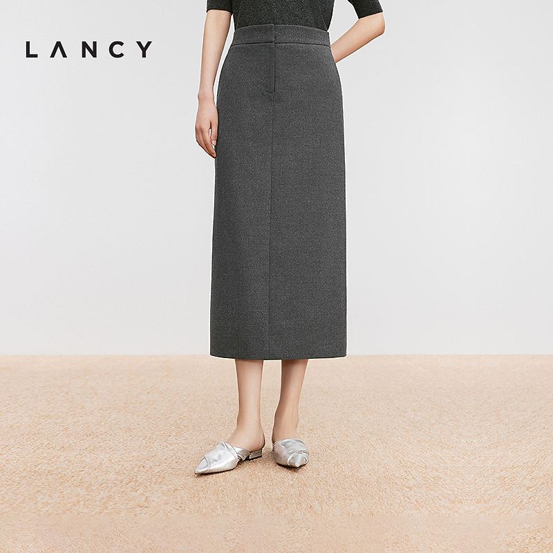 LANCY/朗姿24冬新款高腰直筒半身裙商务通勤长款半裙女
