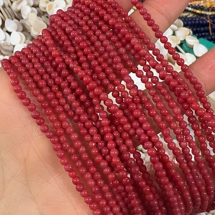 玛瑙/玉髓合金珠宝半成品一条3mm红色圆珠