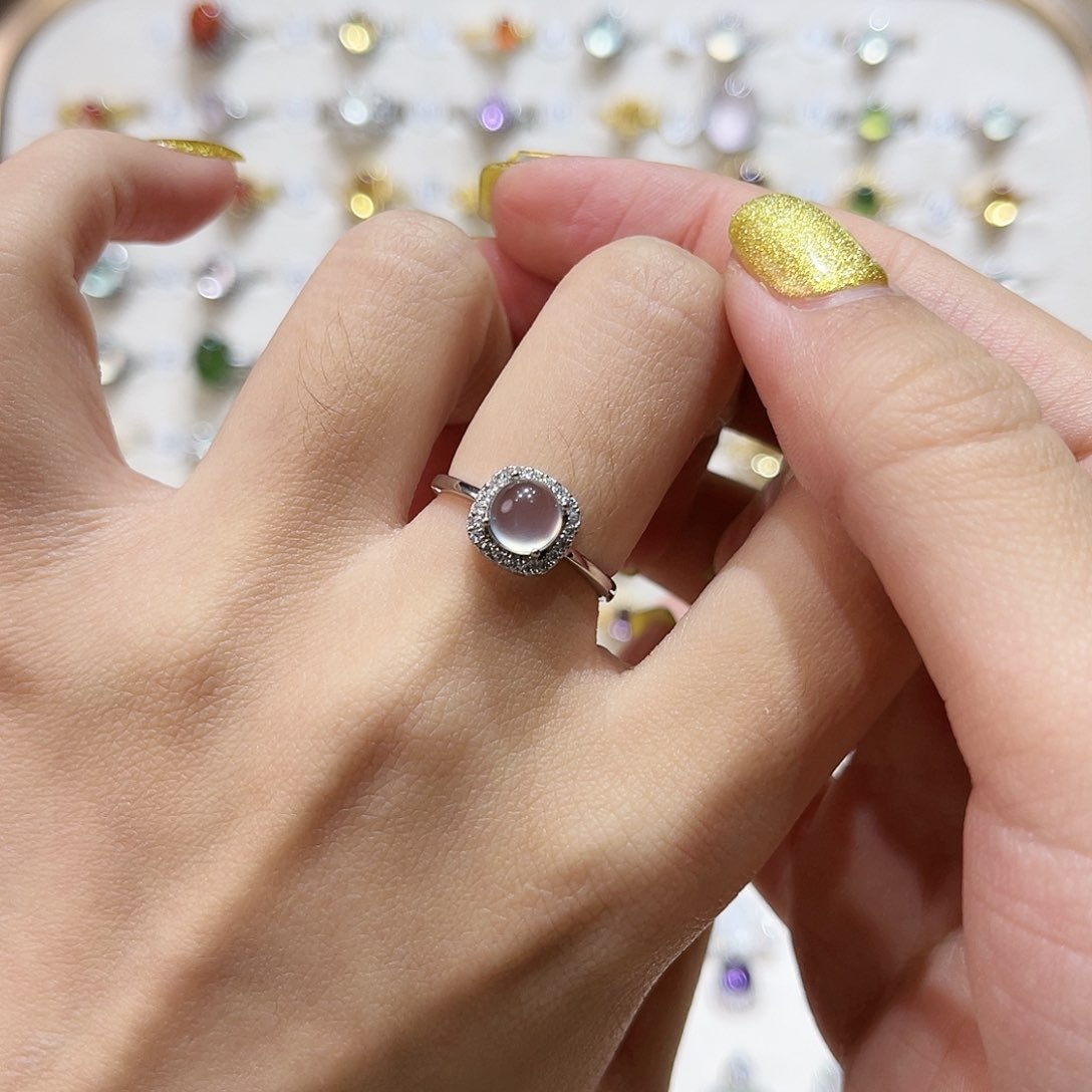 蛇纹石玉戒指银S925镶嵌