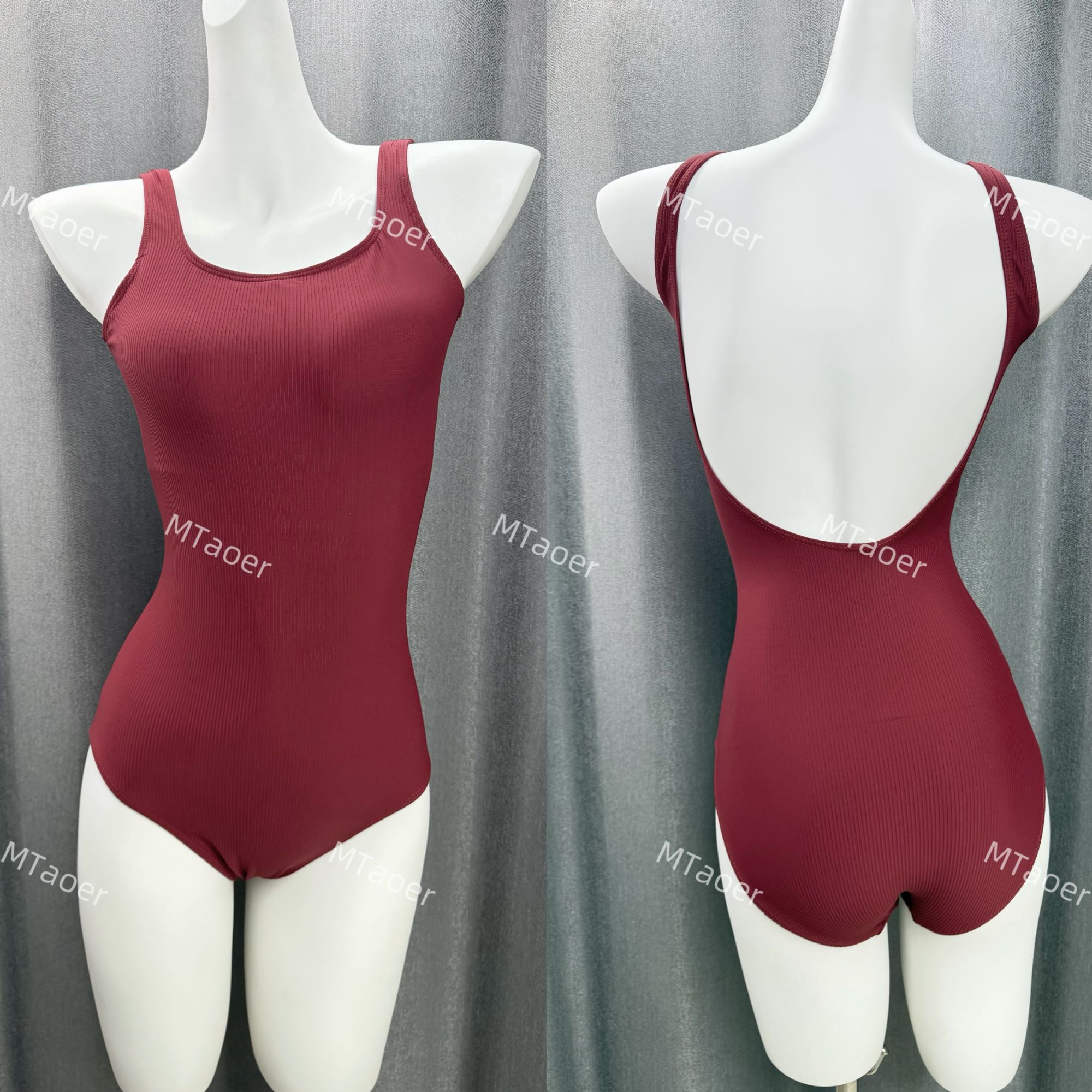 MTaoer【酒红限定/U背】高级感连体显瘦女款竞速泳衣遮肉温泉泳衣