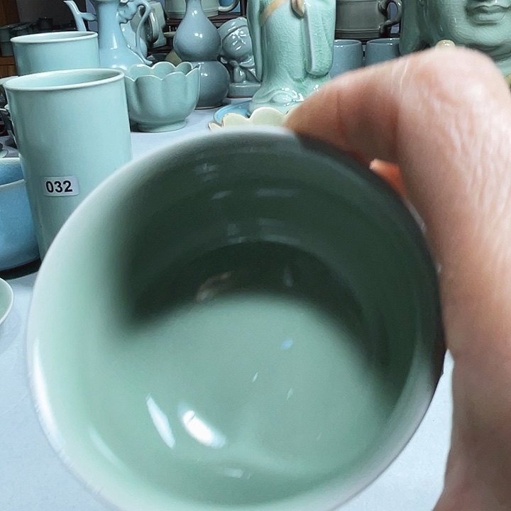 原矿釉汝瓷豆绿釉庐士杯微瑕