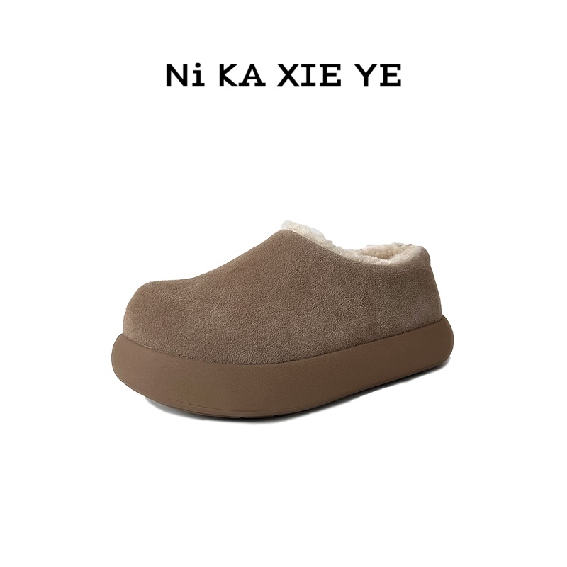 【防水系列】桑坡厚底小土豆跟高4.5CM全包雪地靴牛皮真羊毛情侣FJ