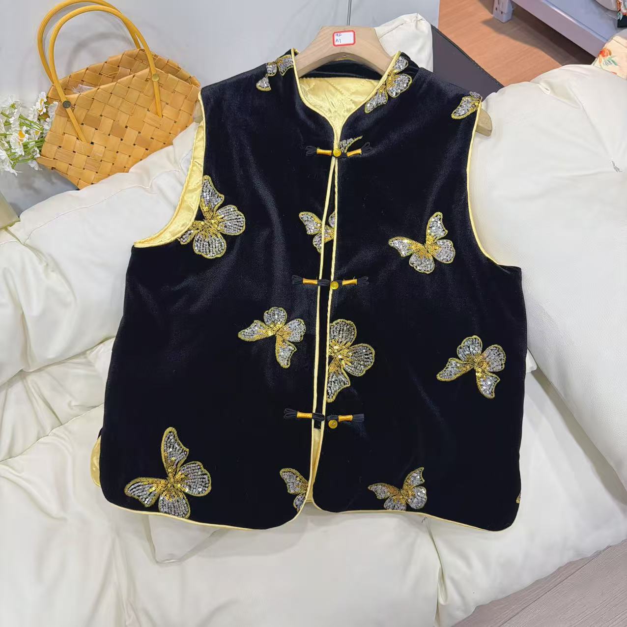 【金蝶】厚款圆领加厚加绒上衣无袖新中式国风百搭女士马甲