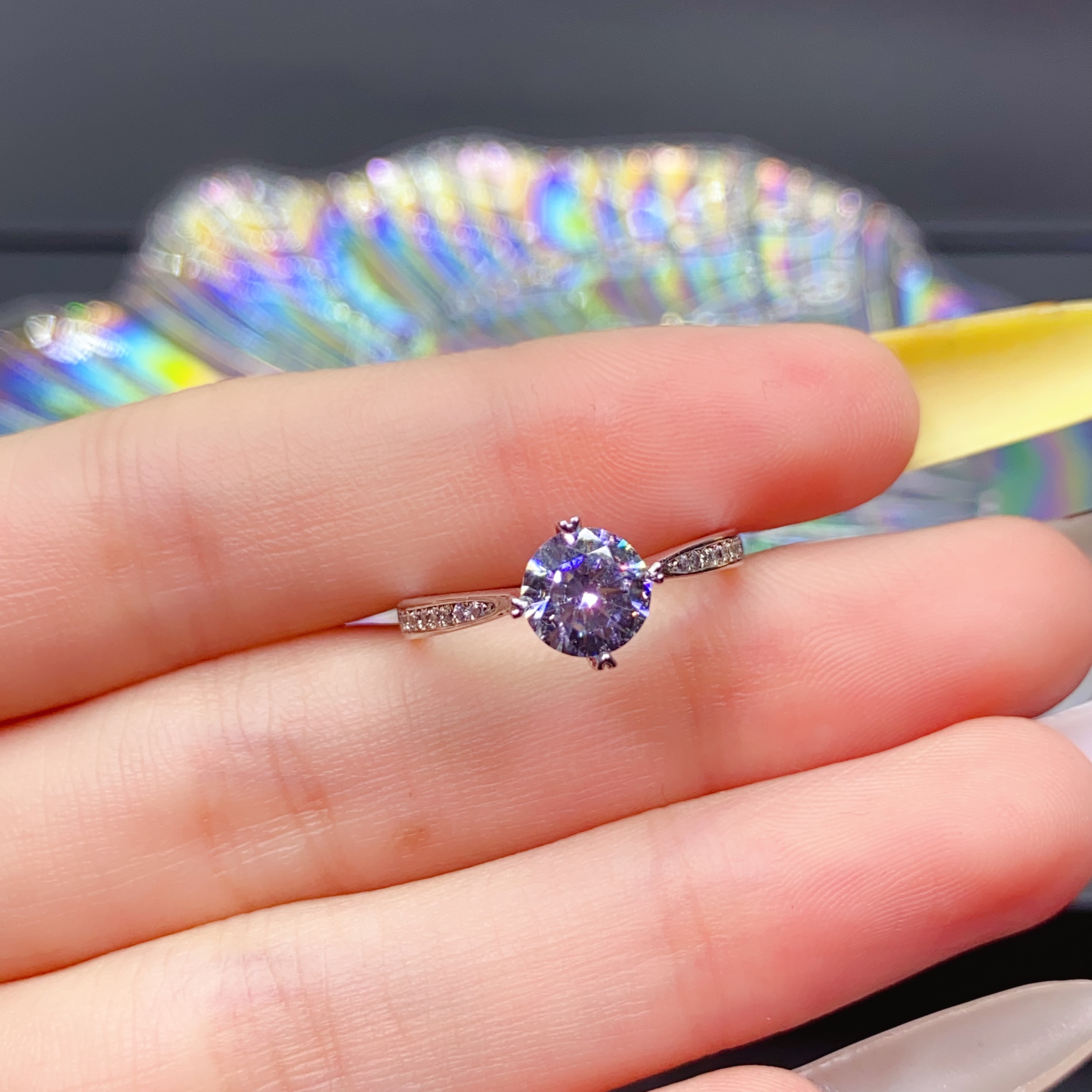 925银莫桑石戒指 银制品【心心相印】1克拉莫桑戒时尚戒指