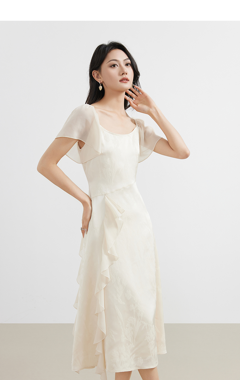 套头小礼服白色常规减龄贝壳领连衣裙YA25214L015