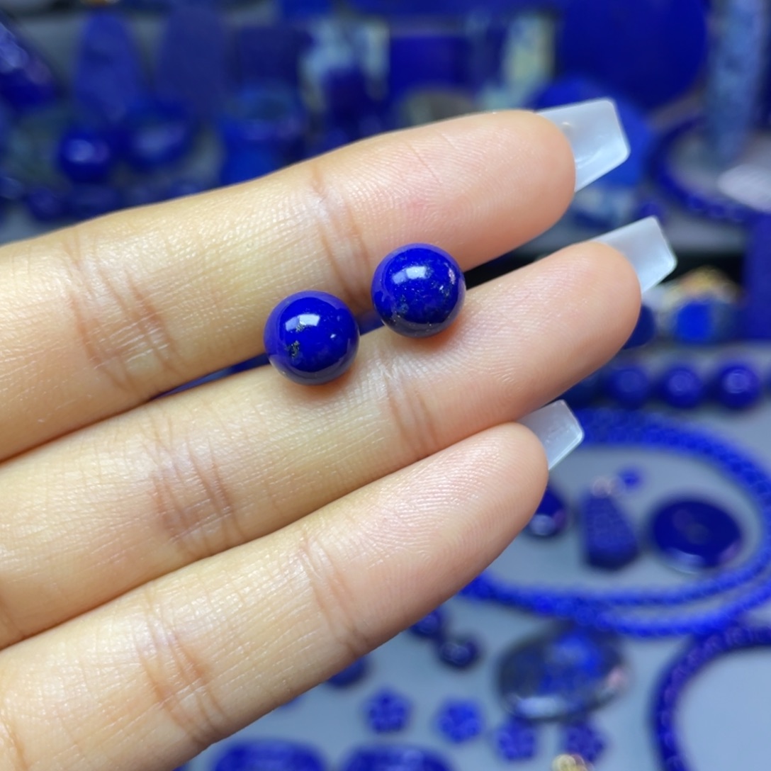 青金石银S925镶嵌8mm耳饰