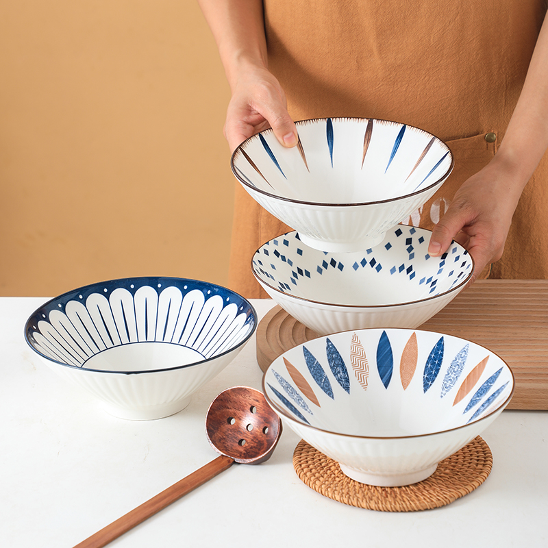 网红创意斗笠碗8英寸4只装高颜值餐具泡面碗家用陶瓷汤碗家用饭碗