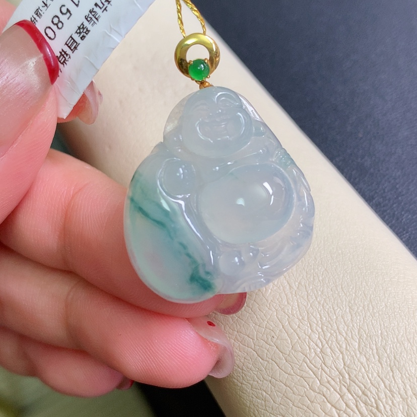 【闪购商品】翡翠颈饰18K金镶嵌布袋佛