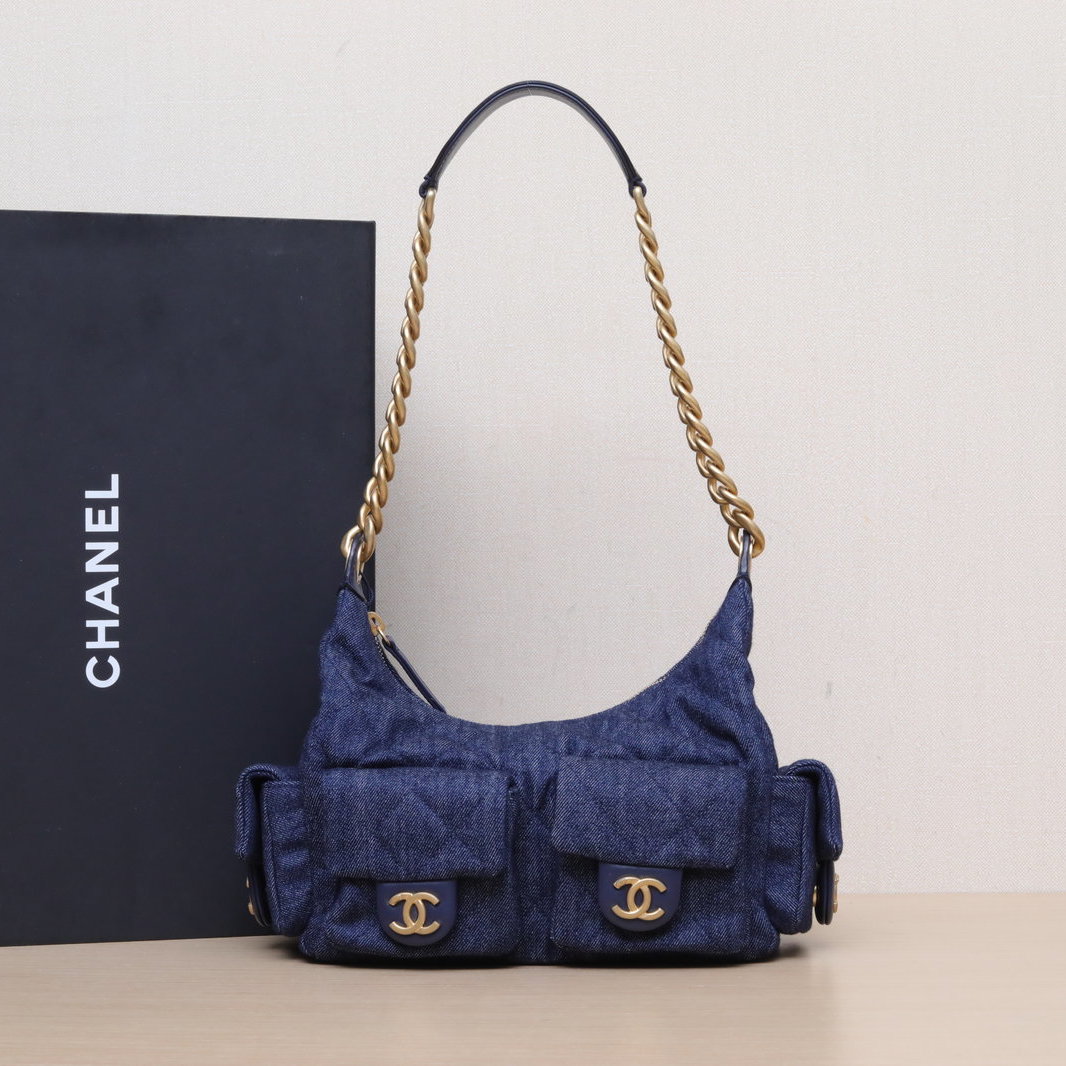 99新 Chanel/香奈儿 【黑黑】双口袋 腋下包 芯片开 金扣