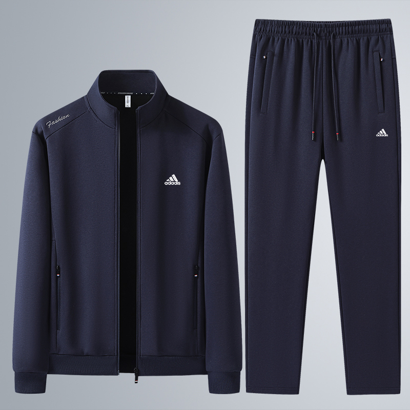 奥莱正品I 大码男士棉质休闲运动套装秋冬薄款加绒外套时尚两件套