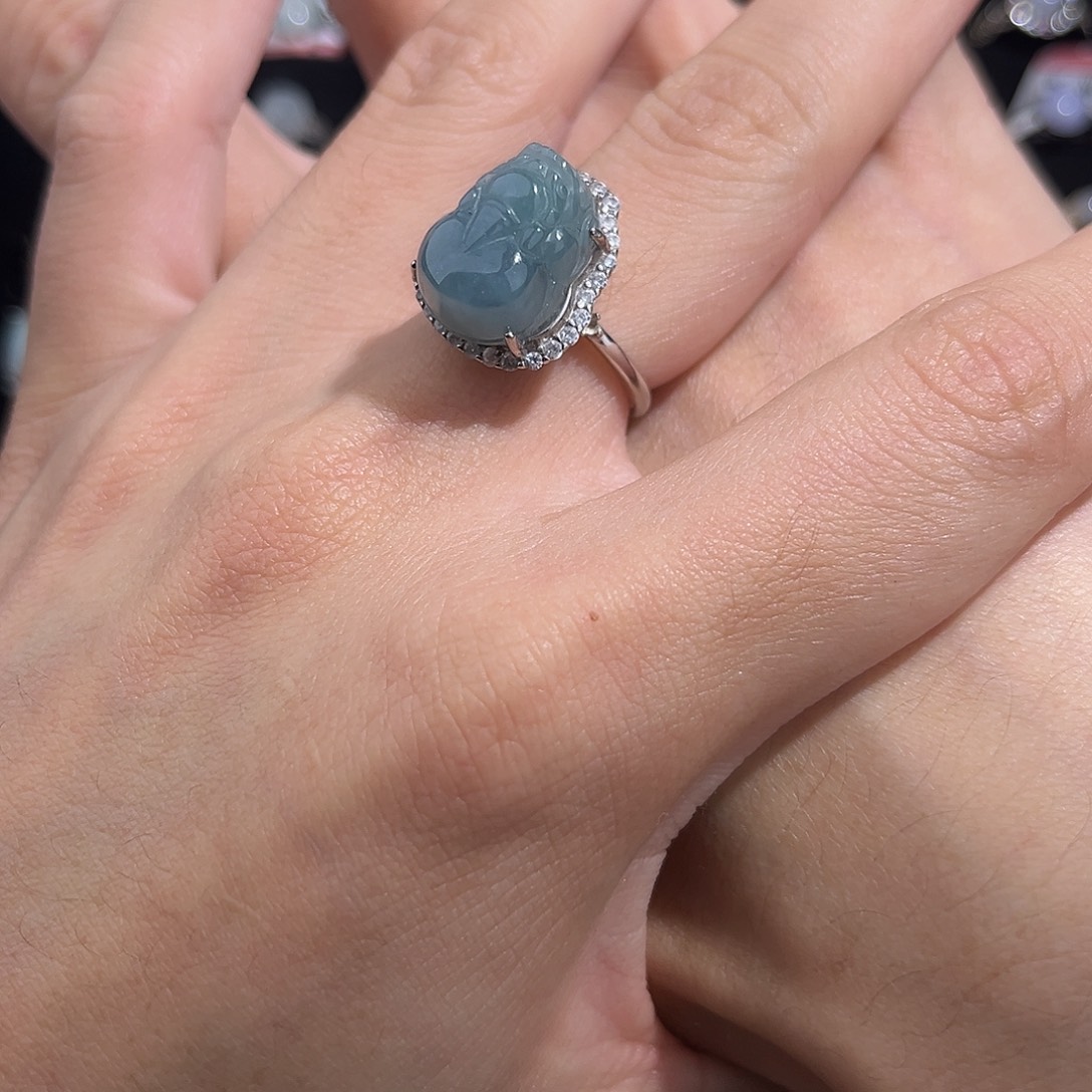 翡翠戒指银S925镶嵌nbnkkj