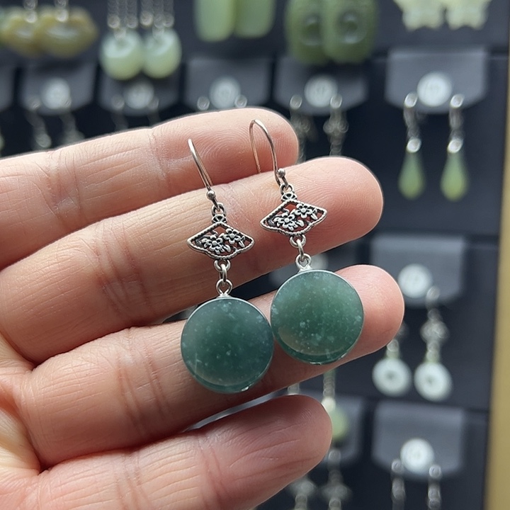 翡翠耳饰银S925镶嵌111111111