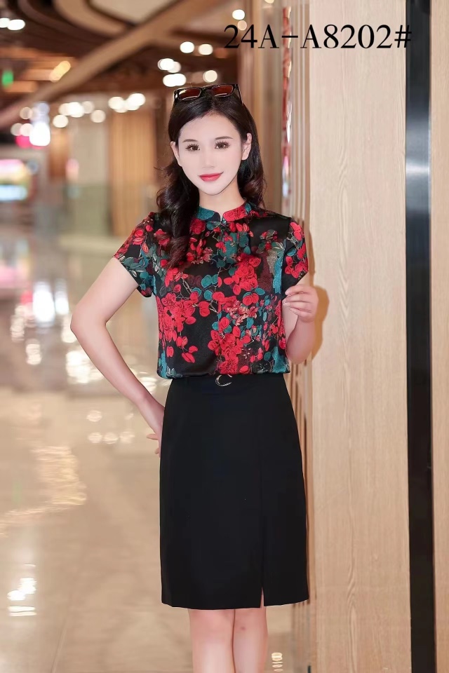 国潮新中式盘扣分叉复古立领显瘦女装短袖上衣