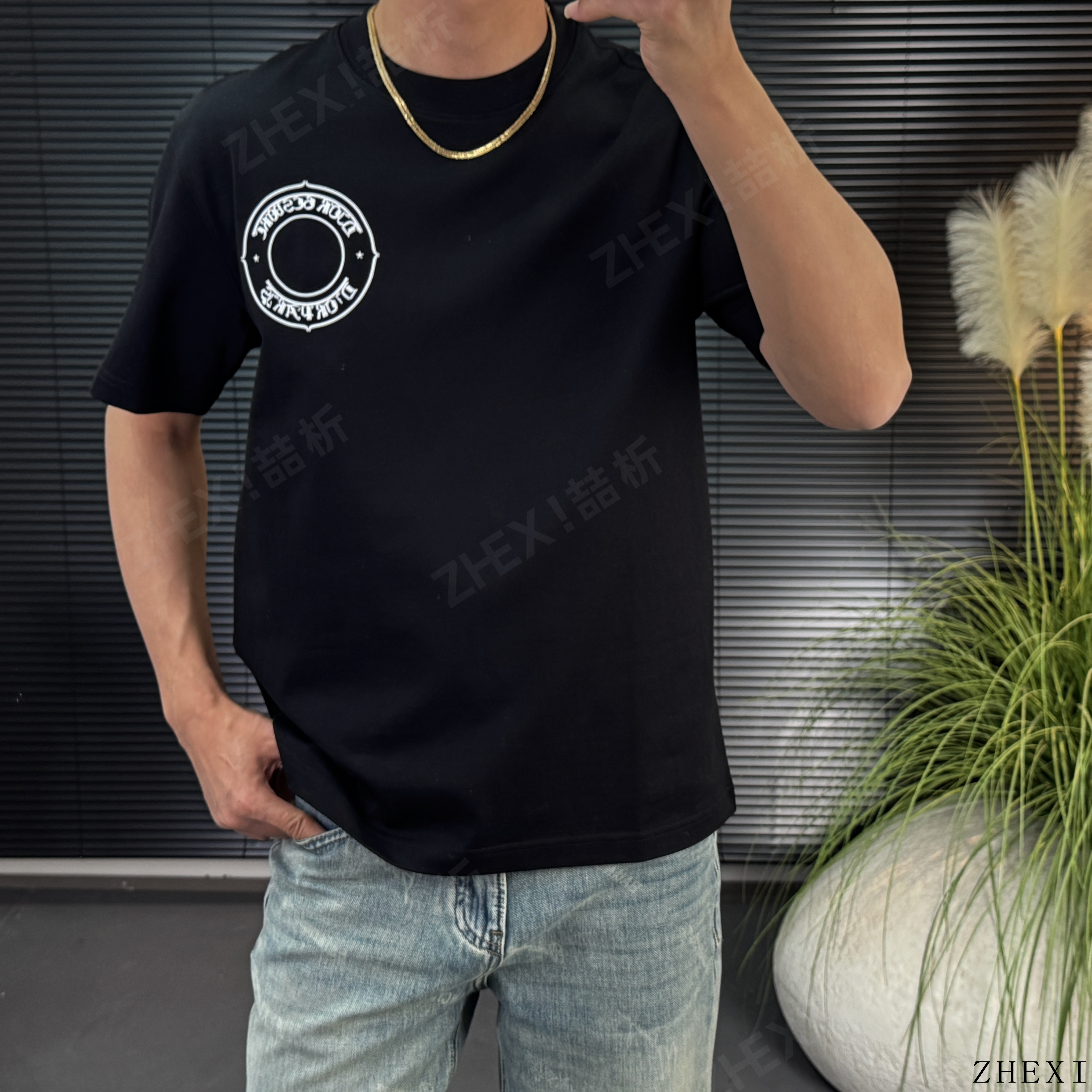 【素诚喆析】2025春夏新款印花微阔半袖高品质欧货男装休闲时尚