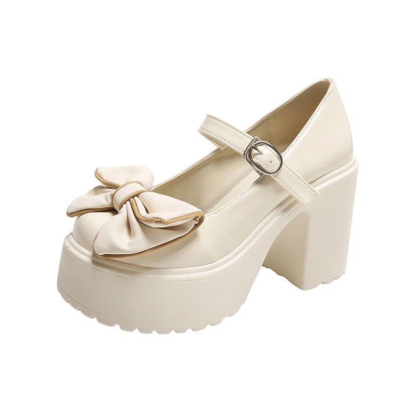 休闲风四季通用套筒方根高跟鞋防滑学院风厚款圆头