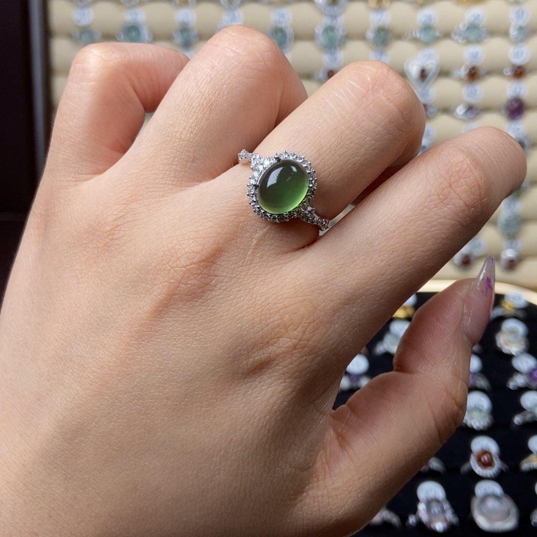 岫玉戒指银S925镶嵌茹***.