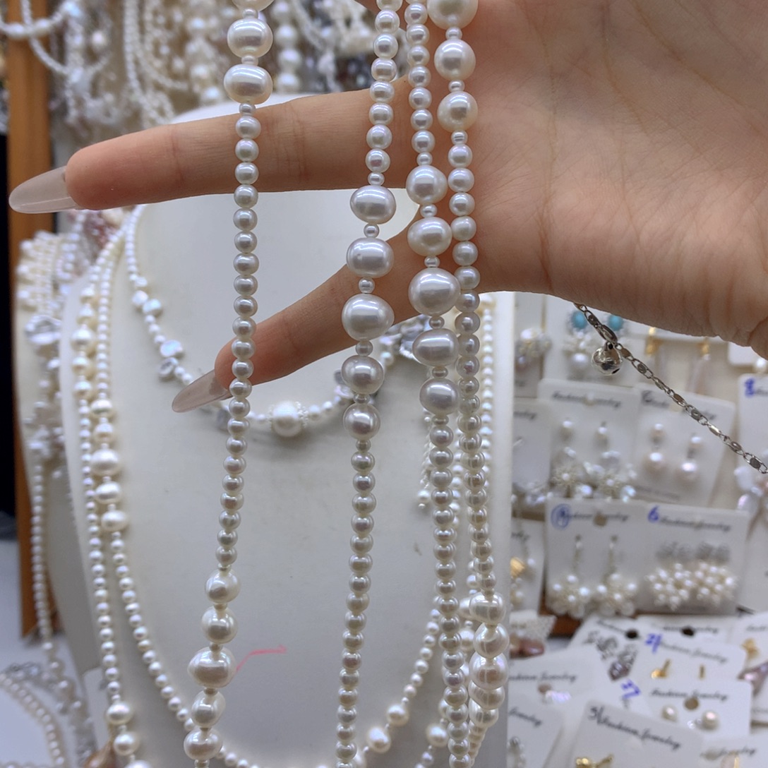 疏***斜银S925镶嵌淡水珍珠项链耳饰