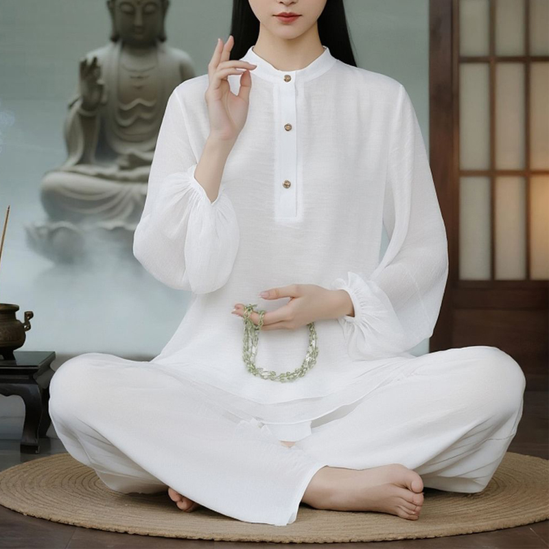 新轻奢款大码禅意时尚休闲套装中式民族茶服居士宽松上衣显瘦佛系