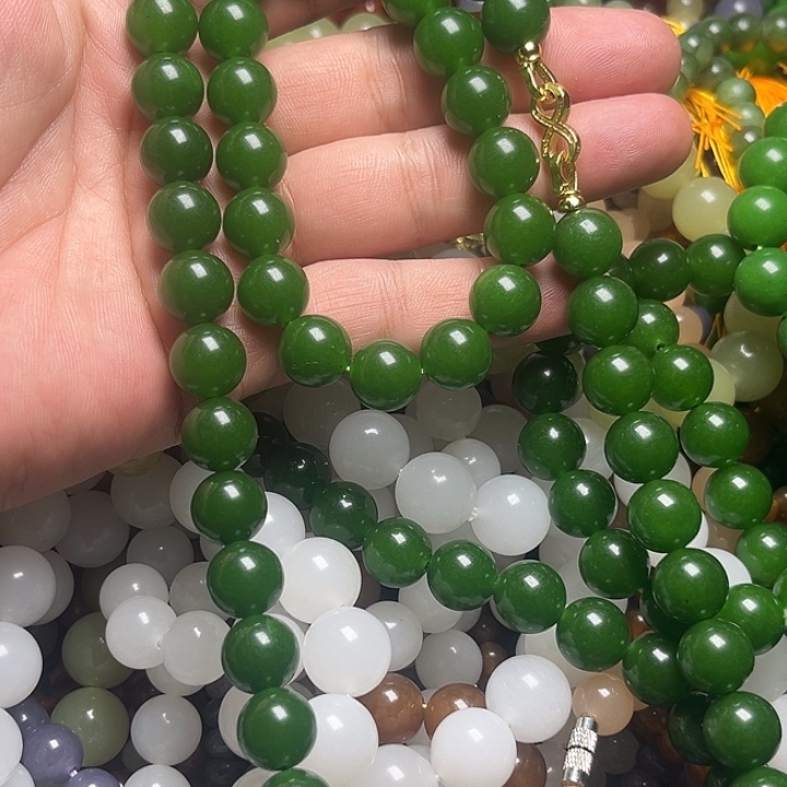 菠菜绿卡12mm手链项链一套