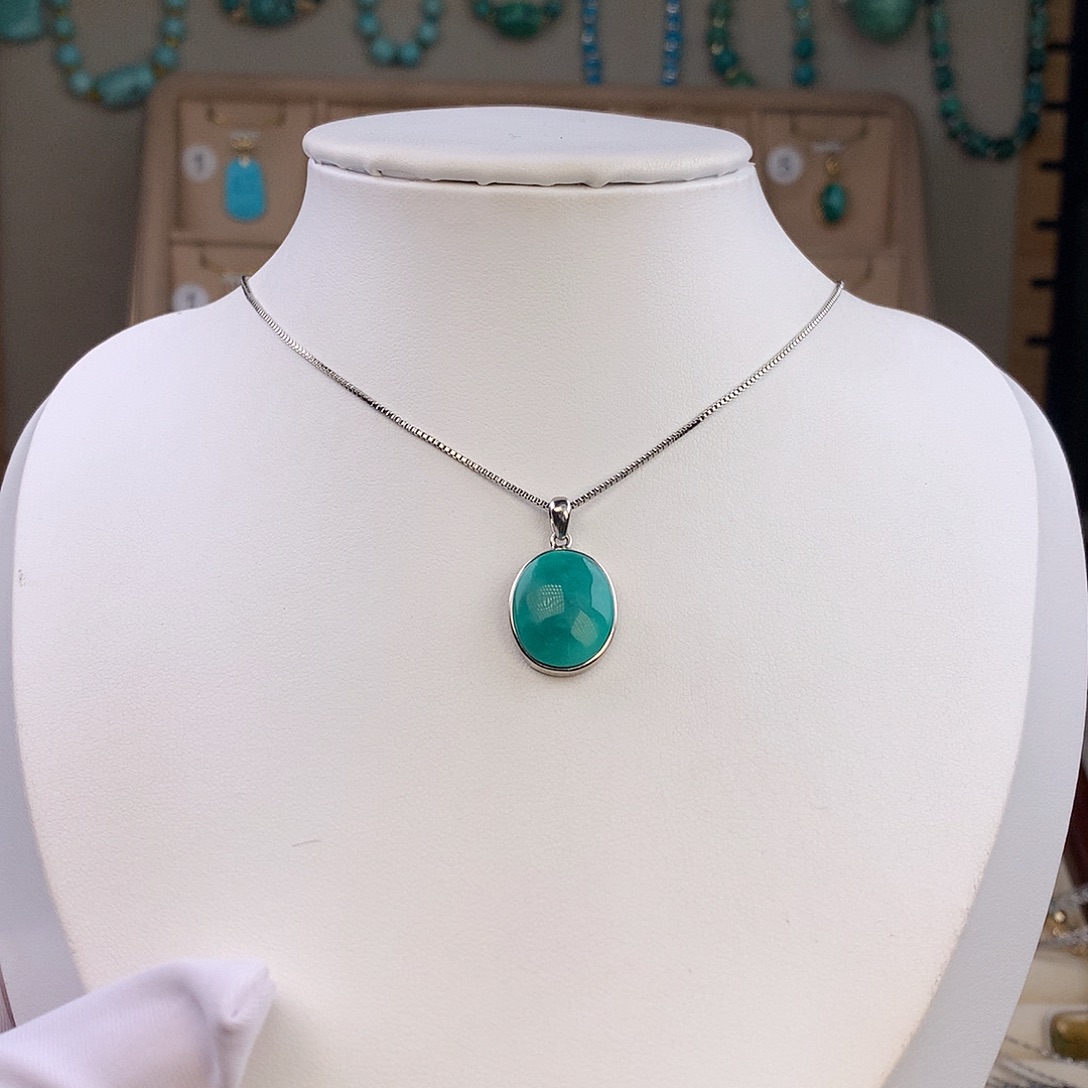 绿松石银S925镶嵌吊坠(不含链)