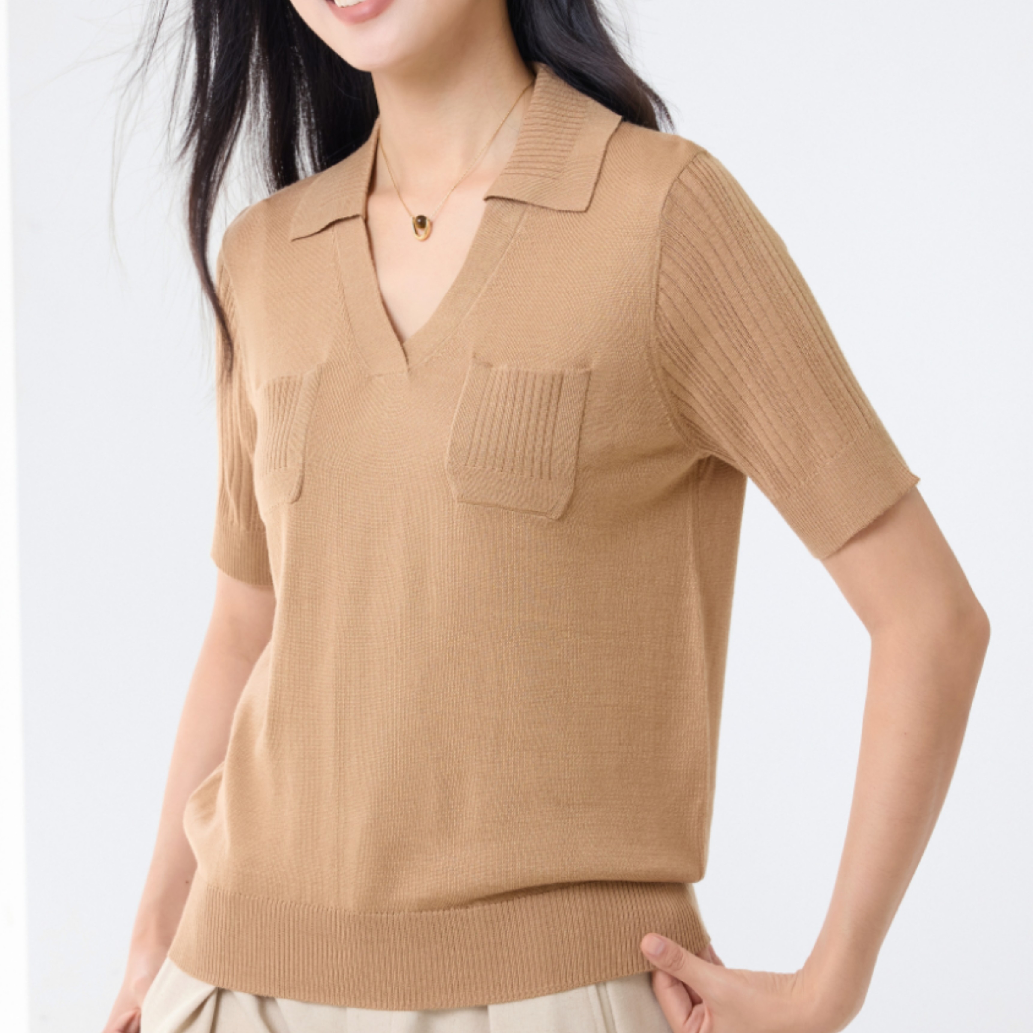 通勤风V领宽松简约长袖套头针织衫秋冬气质时尚百搭上衣
