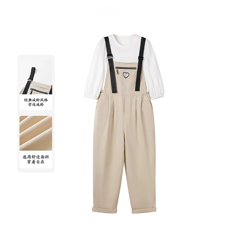 （女装）8125 时尚气质百搭减龄上衣休闲宽松背带裤两件套装