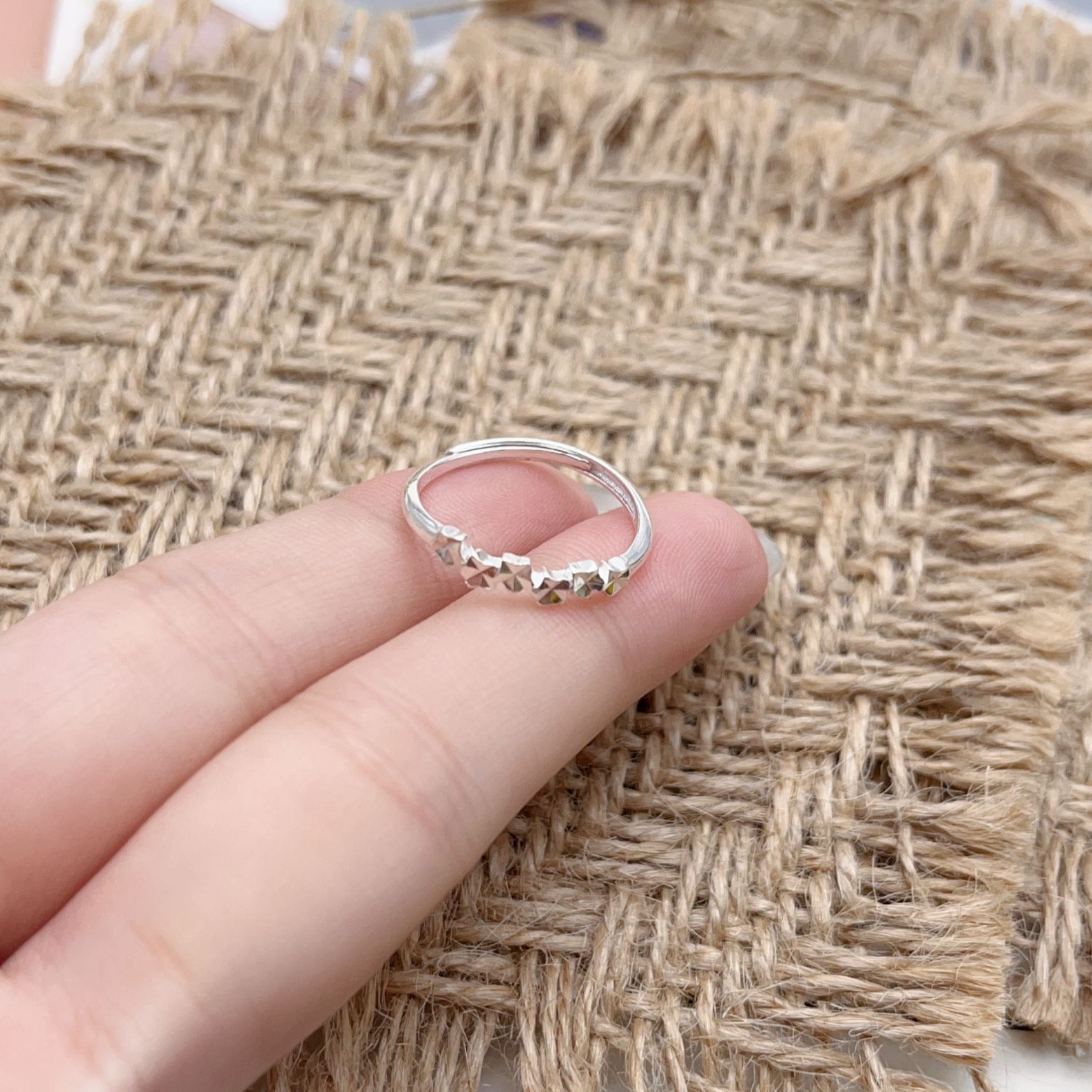 足银戒指 A8071【车花小花戒指】足银990百搭简约气质个性清新小众