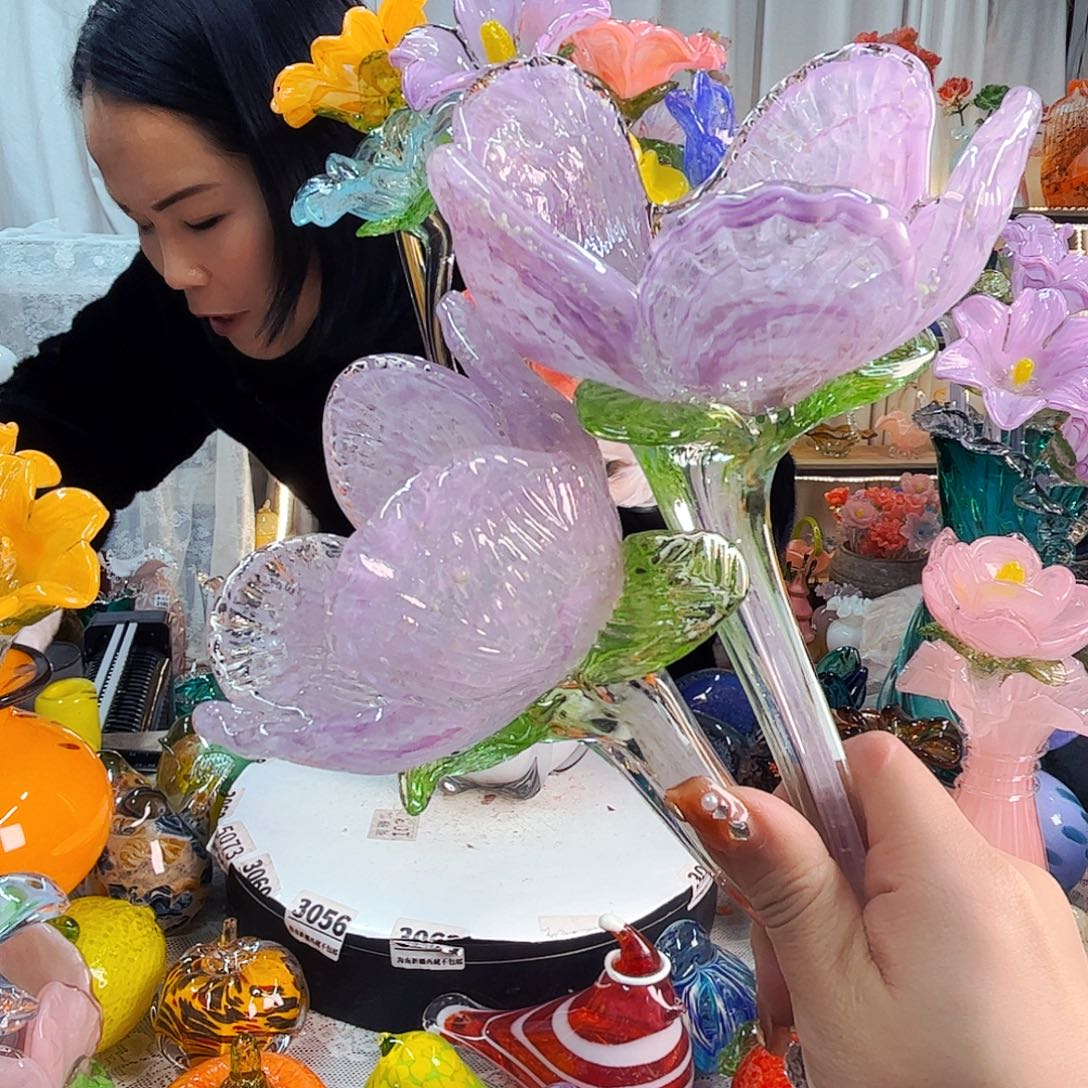 海***》2朵樱花夜光瑕疵家悦美居琉璃摆件