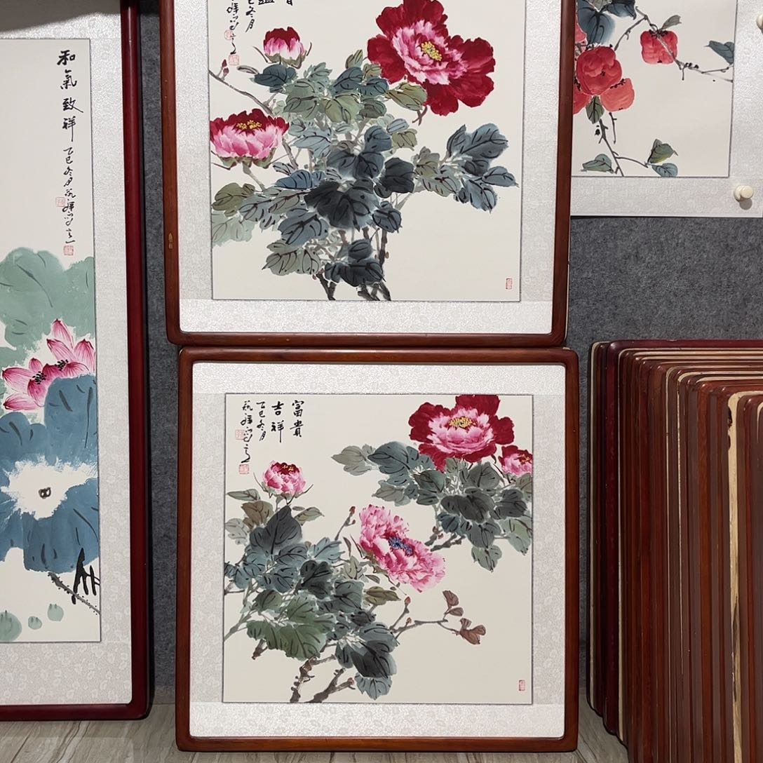 国画书画作品带框63×63