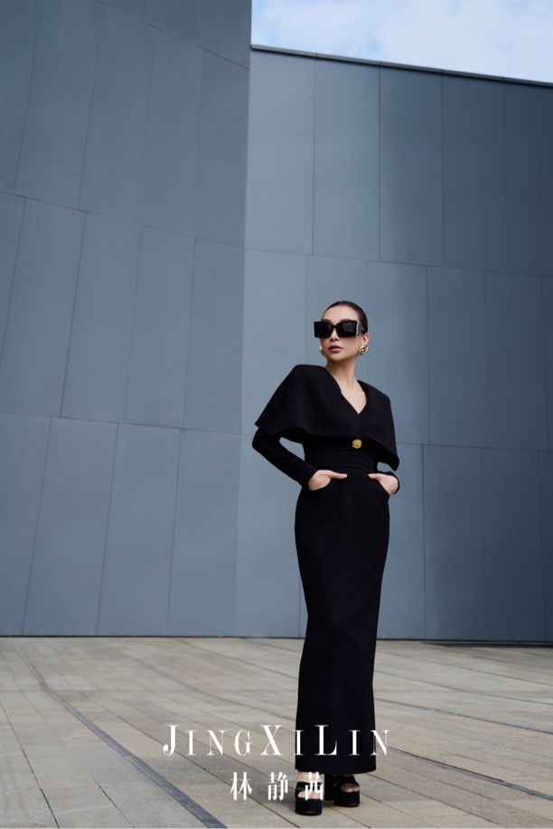 设计师款披肩结构连衣裙