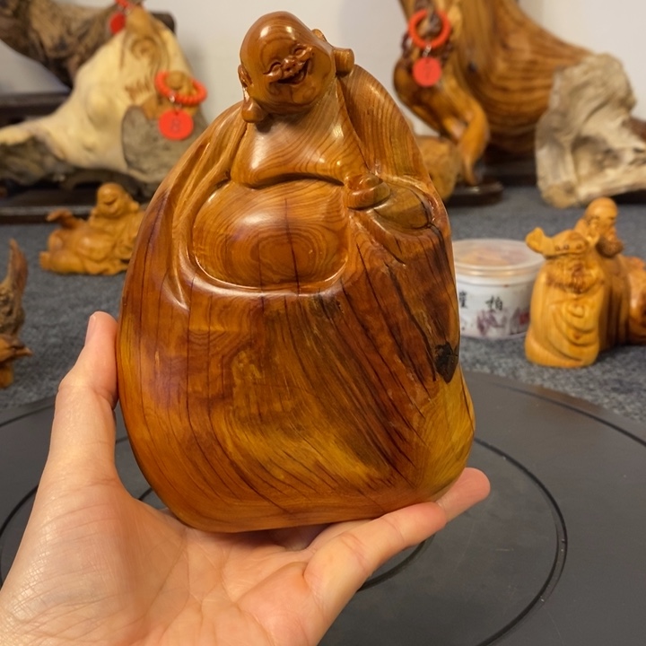 柏木（崖柏）J*.崖柏弥勒佛摆件根雕工艺品