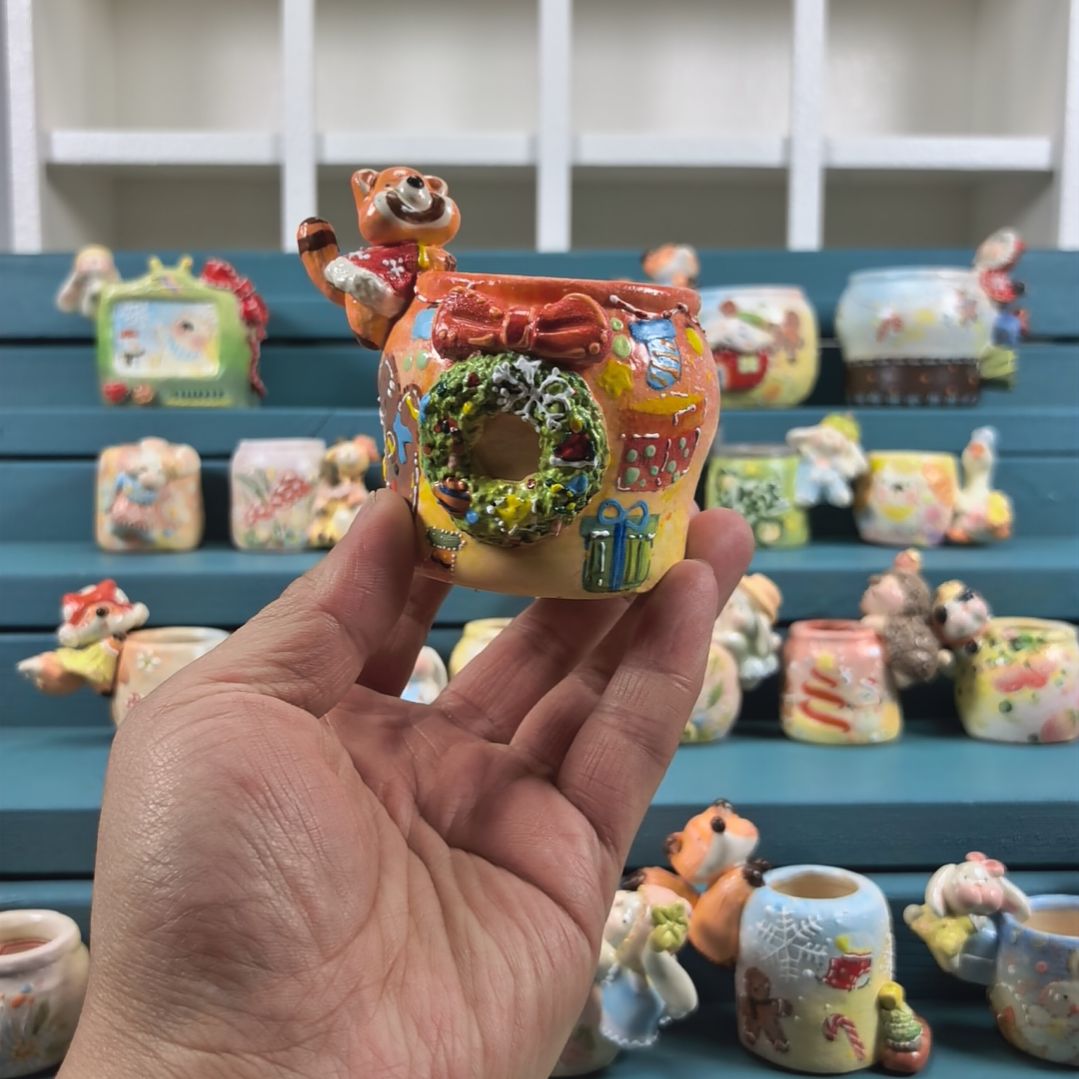 ⦮***⦯小浣熊 手绘多肉花盆