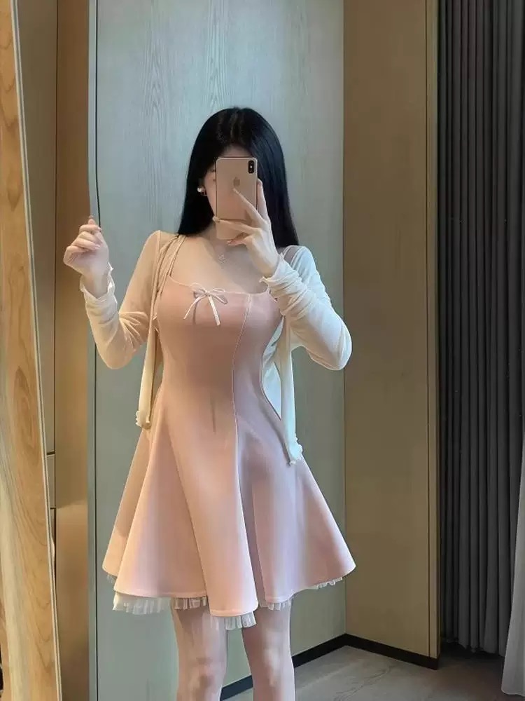 夏季新款气质小黑裙精致套装 INS风显瘦百搭吊带裙+小开衫两件套