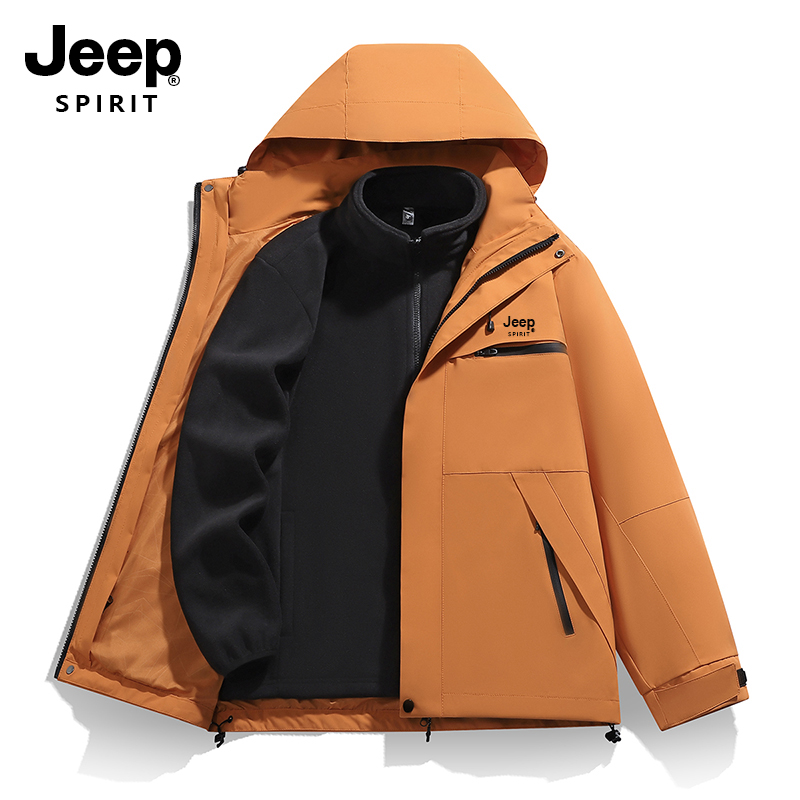 JEEP吉普情侣三合一冲锋衣男女同款户外登山外套秋冬保暖防风夹克