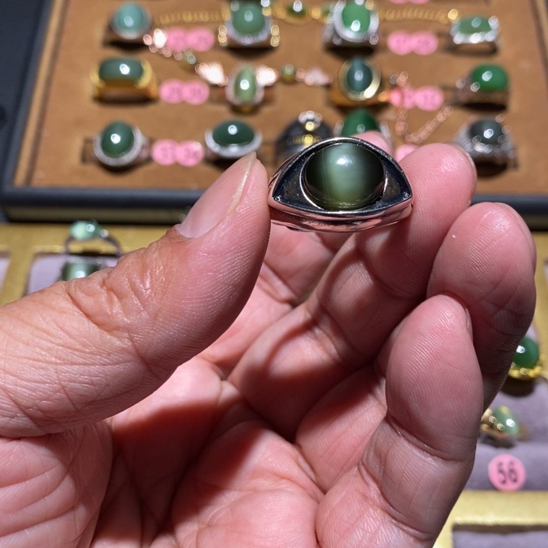 和田玉（碧玉）戒指银S925镶嵌